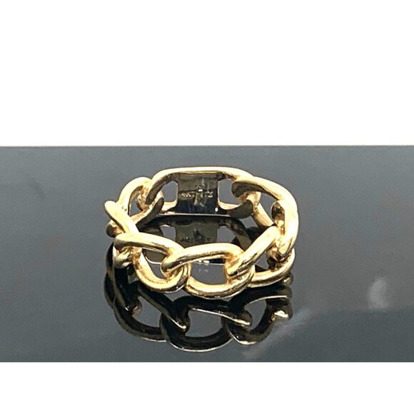 Wedding Band 14k Yellow Gold Ring 6.5mm Wide Curb Chain Estate Jewelry Size 6.5 - Picture 1 of 15
